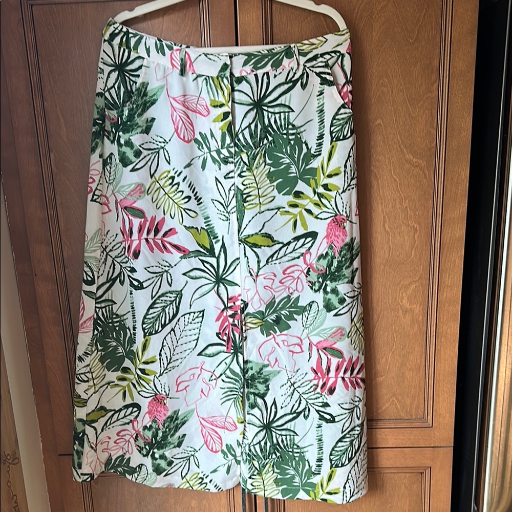 Floral Print Skirt with Green and Pink Leaves
